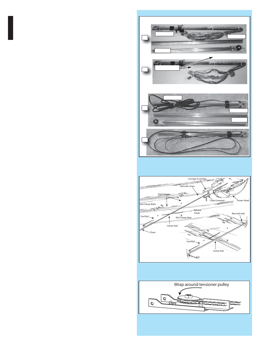 Chain belt, Rail assembly for chain drive opener, Rail assembly for belt drive opener | Controlled Products Systems Group 1024 User Manual | Page 10 / 30