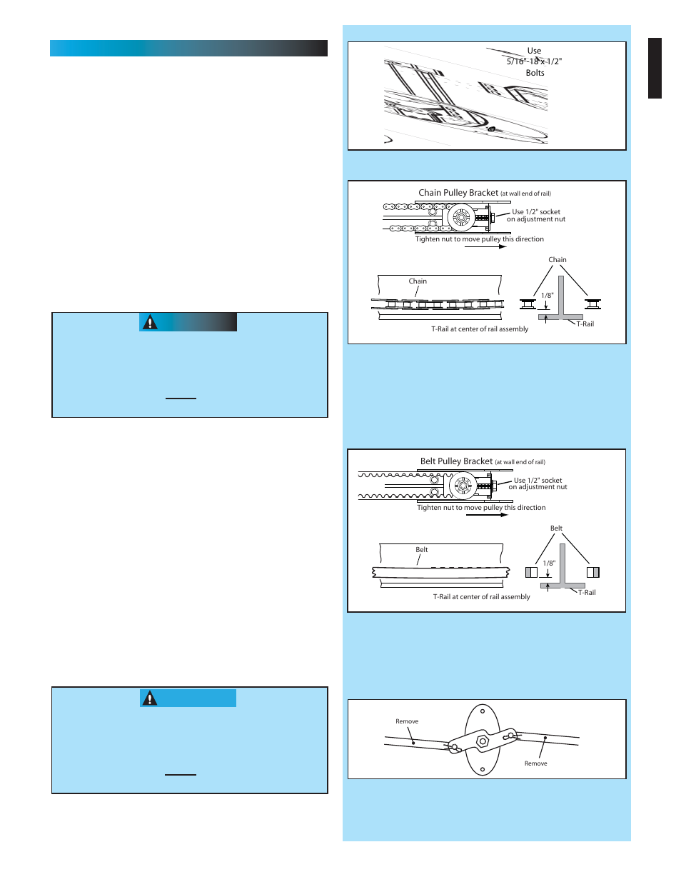 Assembly for chain drive opener, Assembly for belt drive opener | Controlled Products Systems Group 1024 User Manual | Page 11 / 30