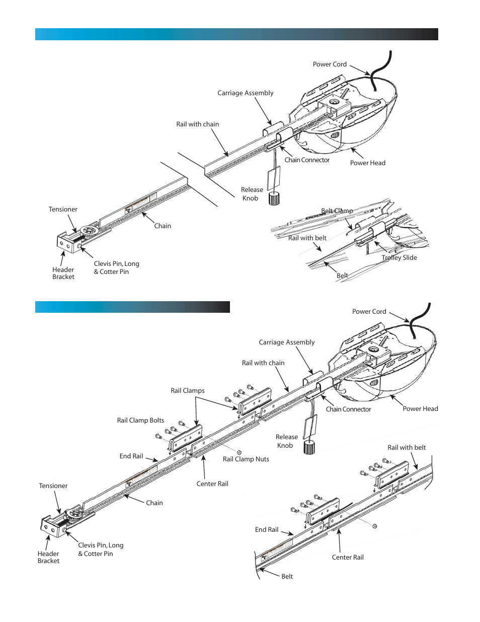 Chain, Chain belt belt, Piece rail hardware assembled view | Controlled Products Systems Group 1024 User Manual | Page 8 / 30