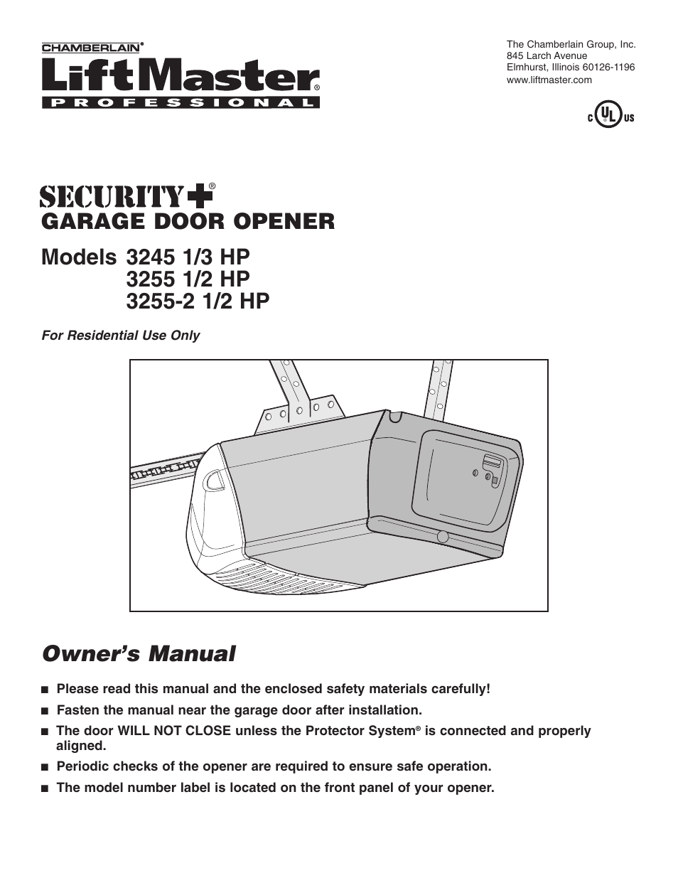 Chamberlain 3255-2 1/2 HP User Manual | 36 pages