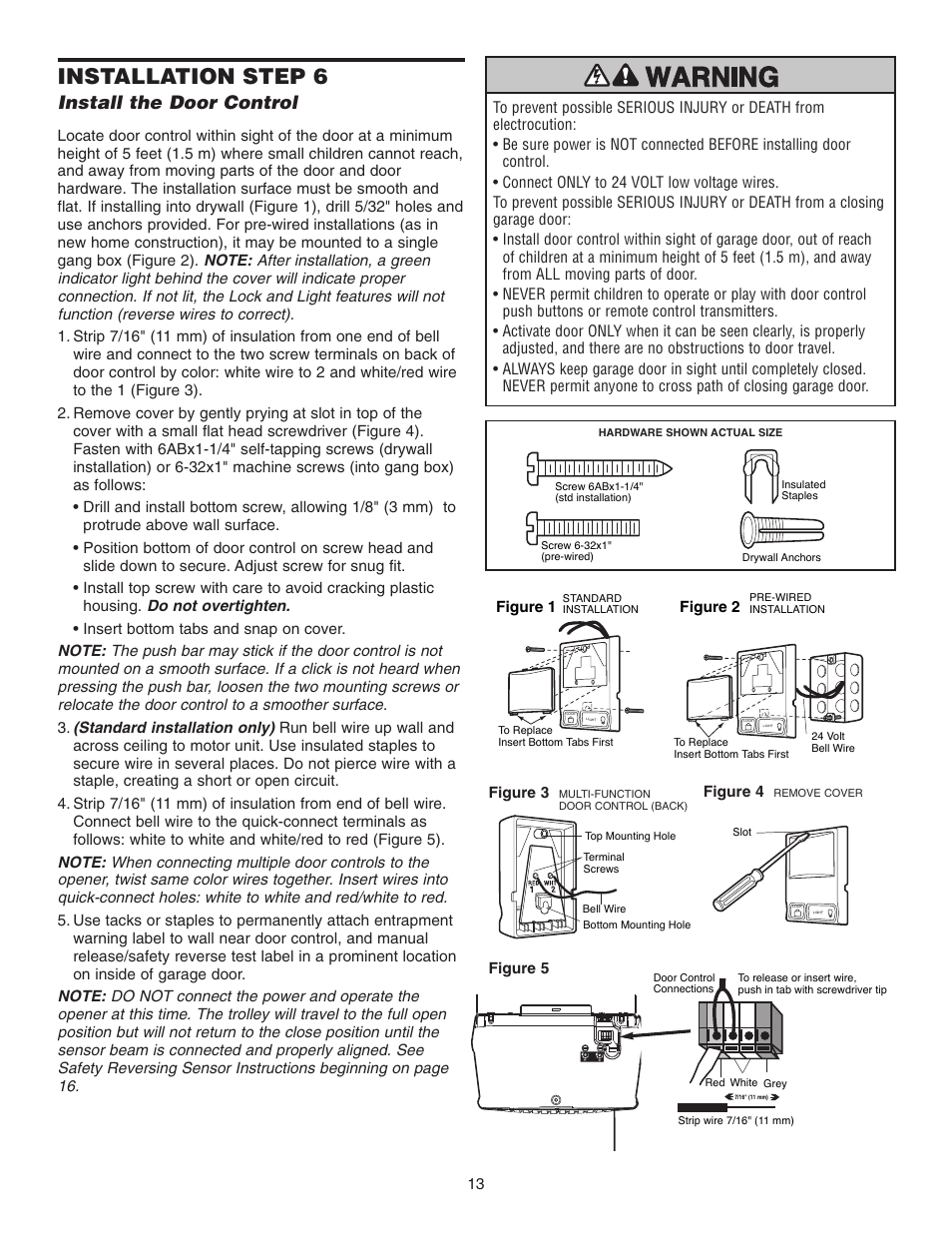 Step 6 install the door control, Installation step 6, Install the door control | Chamberlain 3255-2 1/2 HP User Manual | Page 13 / 36