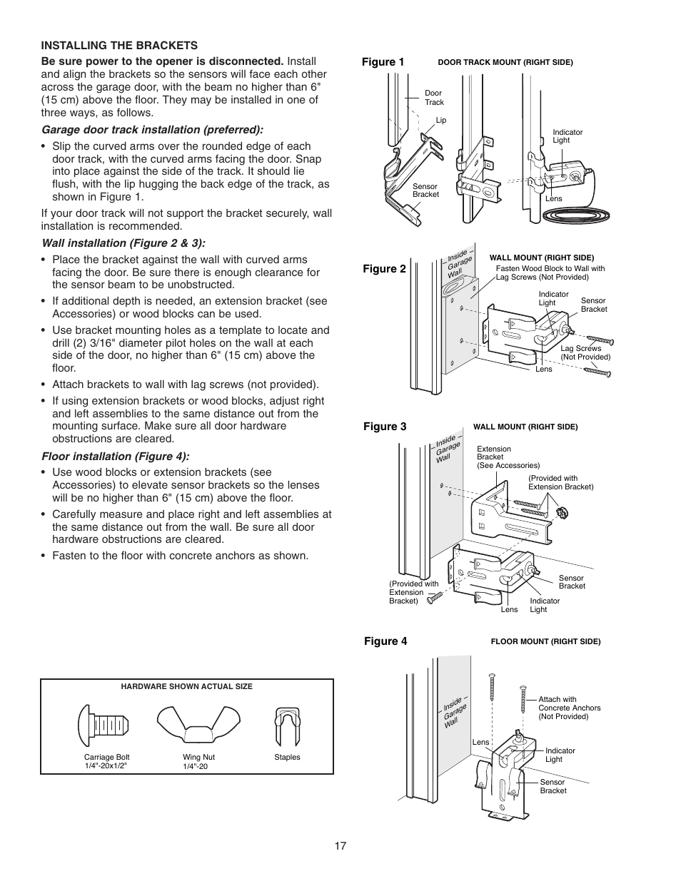 Installing the brackets | Chamberlain 3255-2 1/2 HP User Manual | Page 17 / 36