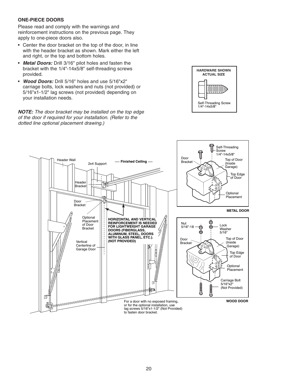 One-piece doors | Chamberlain 3255-2 1/2 HP User Manual | Page 20 / 36