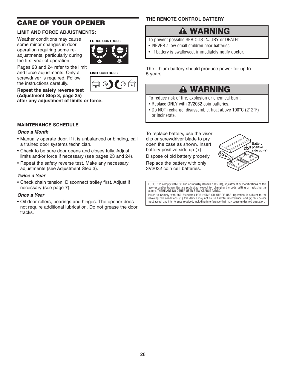 Care of your opener | Chamberlain 3255-2 1/2 HP User Manual | Page 28 / 36