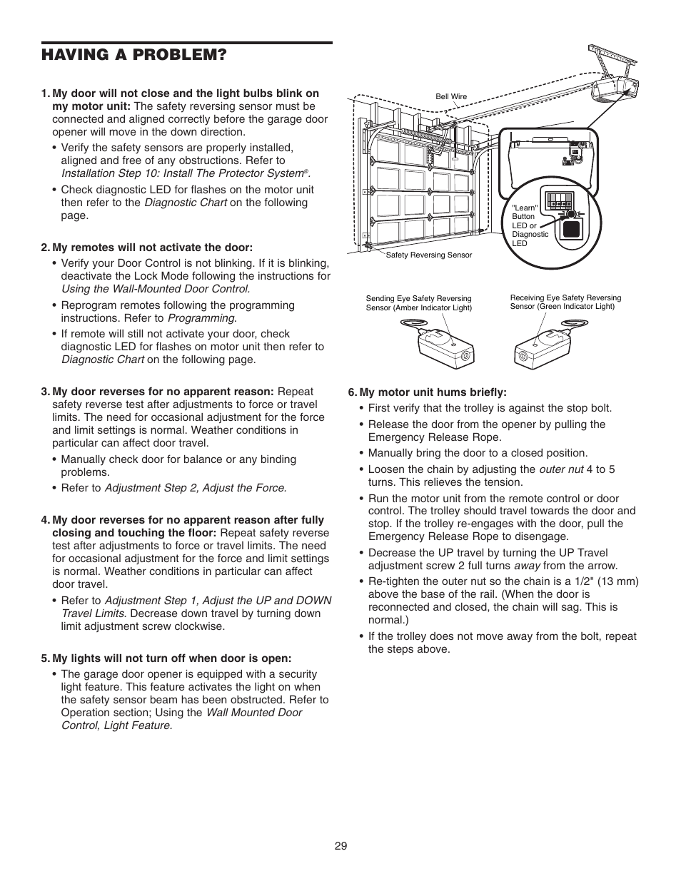 Having a problem | Chamberlain 3255-2 1/2 HP User Manual | Page 29 / 36