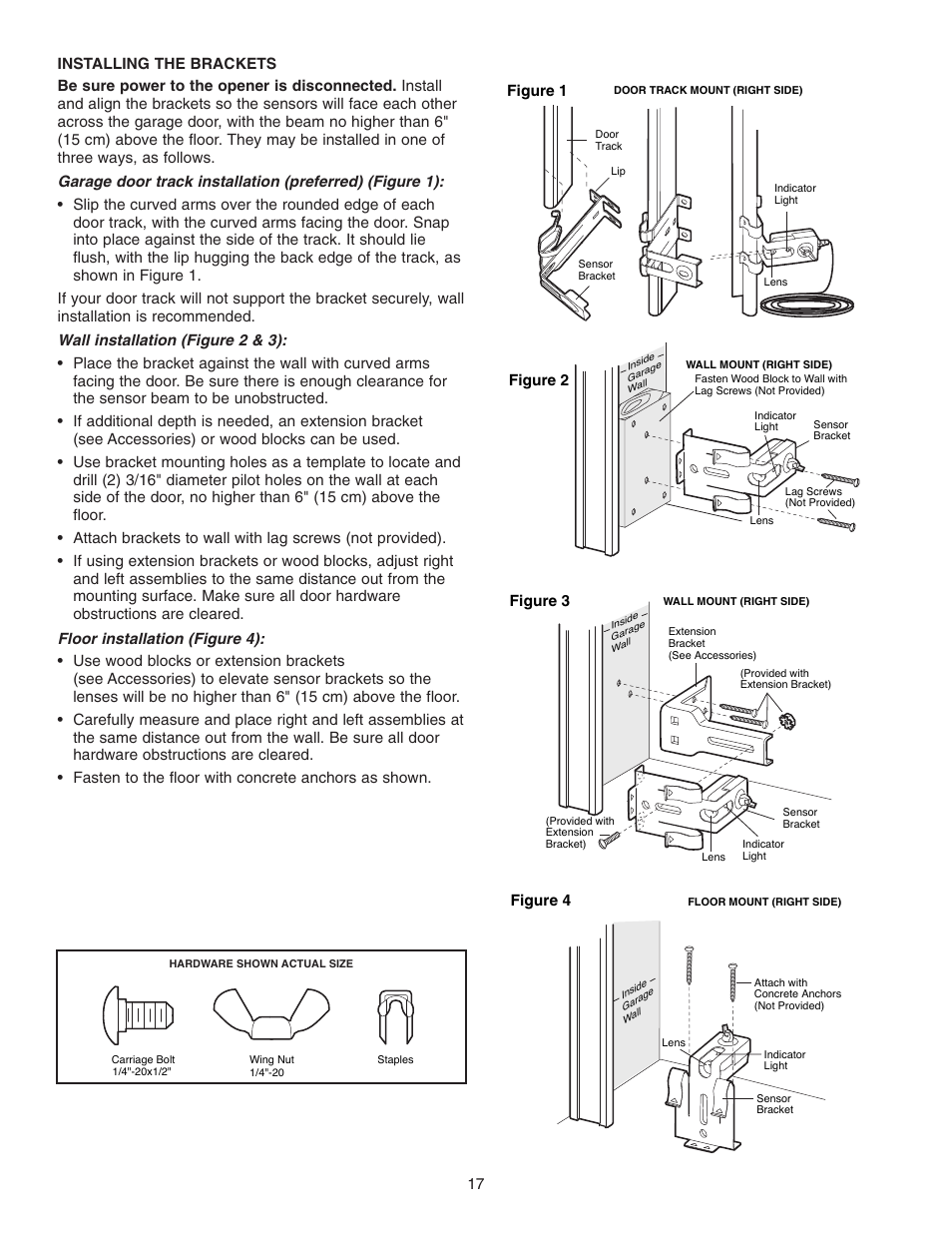 Installing the brackets | Chamberlain 3265 1/2 HP User Manual | Page 17 / 36