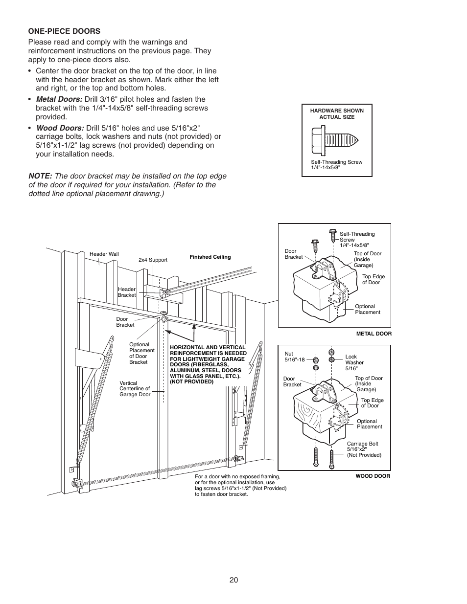 One-piece doors | Chamberlain 3265 1/2 HP User Manual | Page 20 / 36