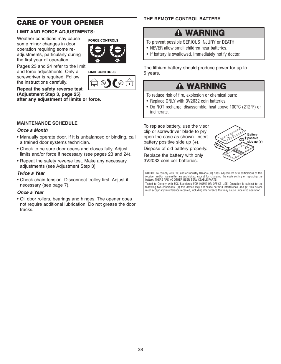 Care of your opener | Chamberlain 3265 1/2 HP User Manual | Page 28 / 36