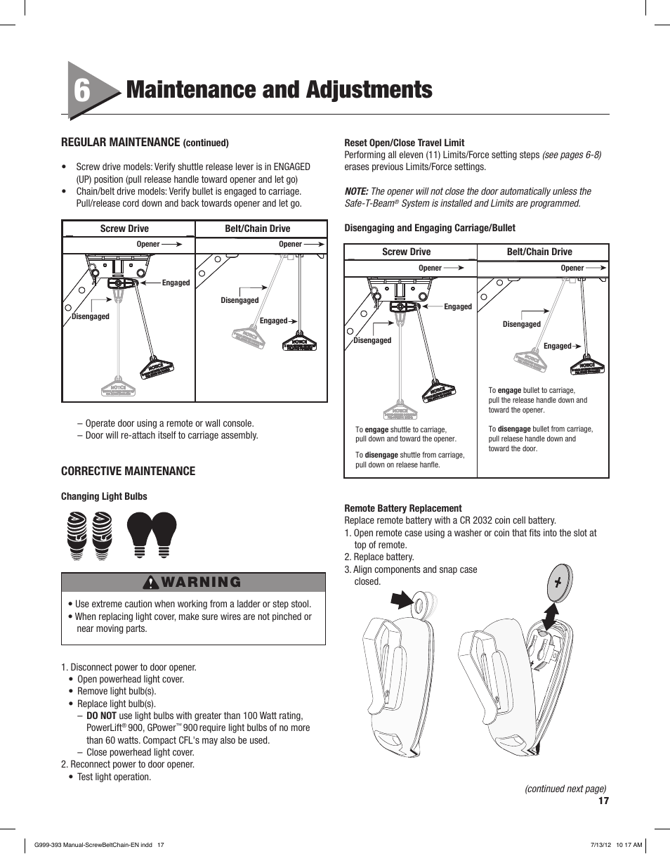 Maintenance and adjustments, Warning, Regular maintenance | Corrective maintenance | Controlled Products Systems Group 4024 User Manual | Page 17 / 24