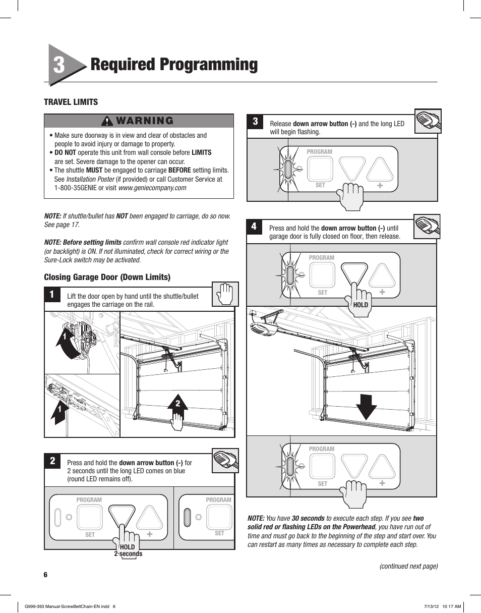 Required programming, Warning | Controlled Products Systems Group 4024 User Manual | Page 6 / 24