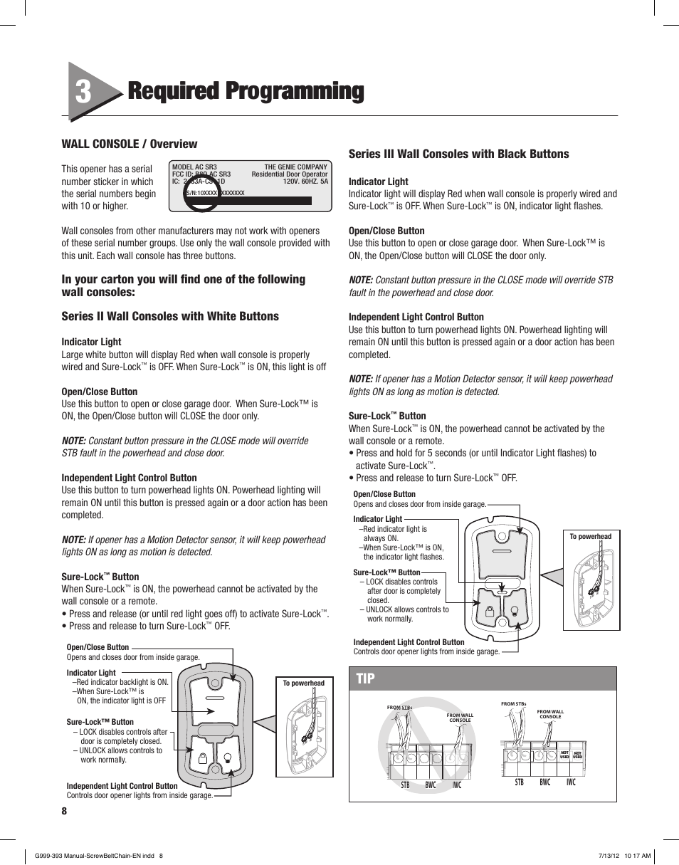 R quired pr ramming, Required programming, Wall console / overview | Series iii wall consoles with black buttons | Controlled Products Systems Group 4024 User Manual | Page 8 / 24