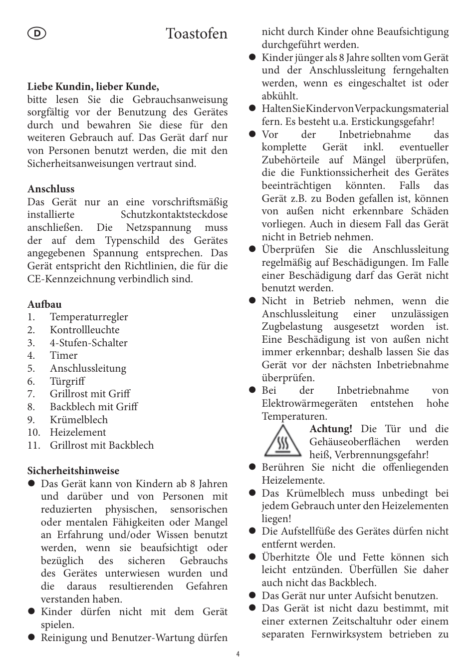 Toastofen | SEVERIN TO 2041 User Manual | Page 4 / 54