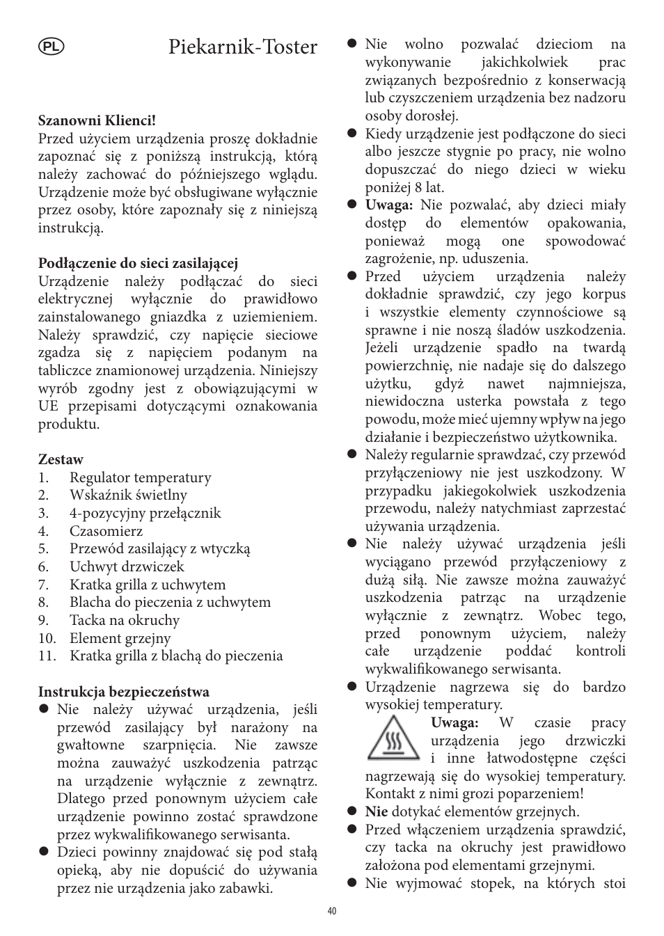Piekarnik-toster | SEVERIN TO 2041 User Manual | Page 40 / 54