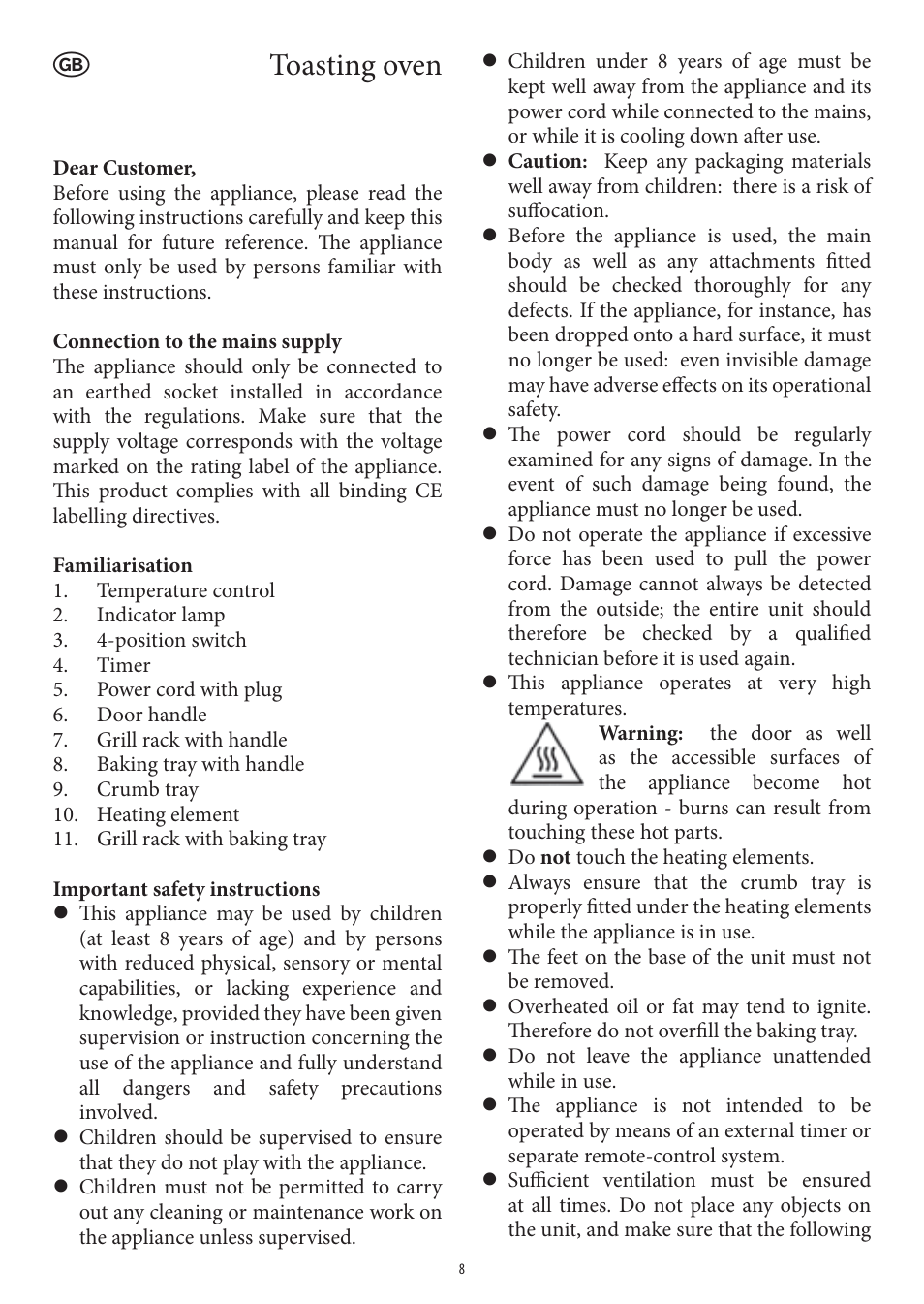 Toasting oven | SEVERIN TO 2041 User Manual | Page 8 / 54