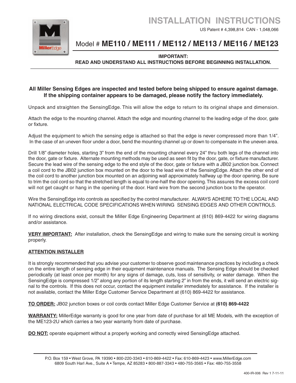 Controlled Products Systems Group ME1102E User Manual | 1 page