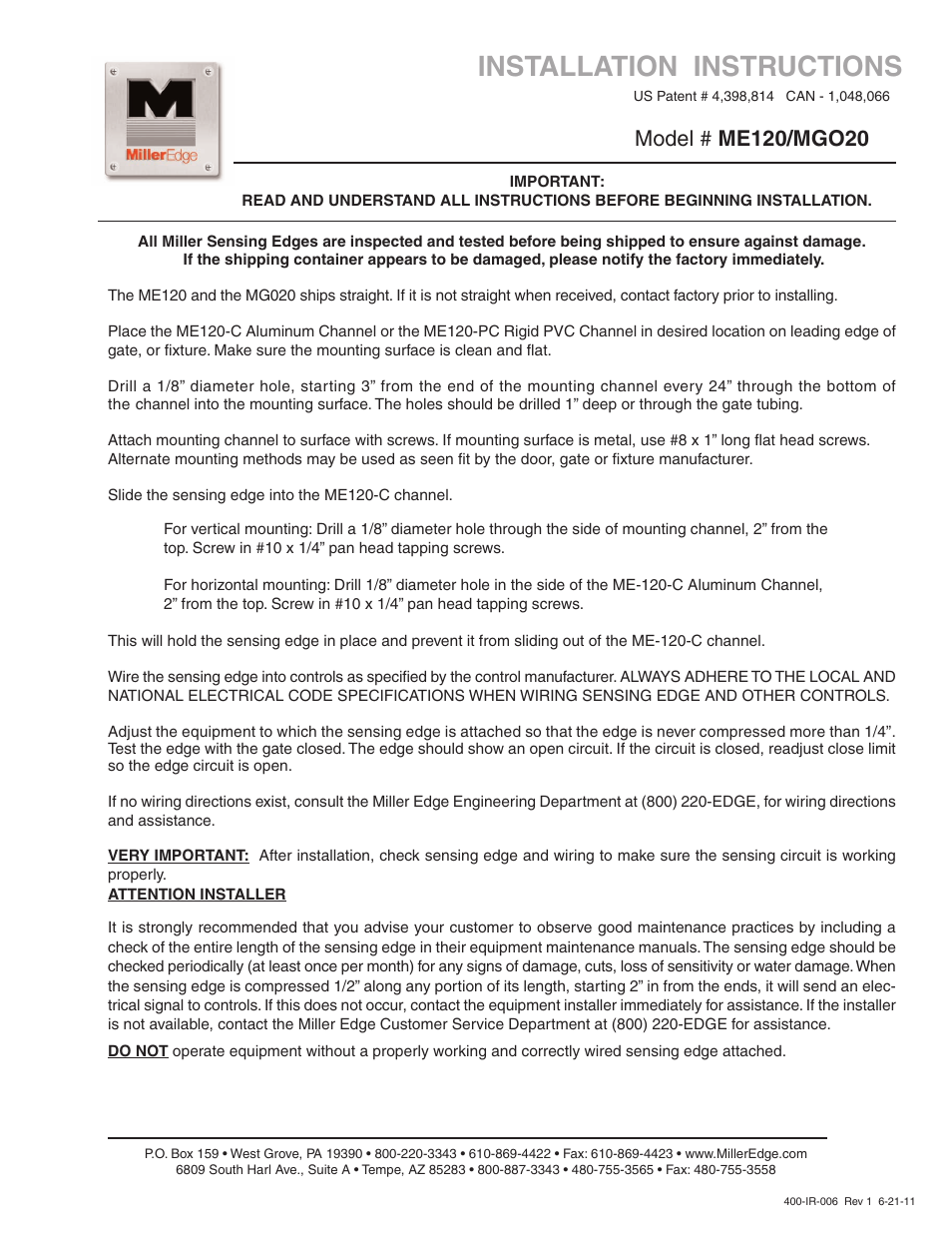Controlled Products Systems Group ME1202E User Manual | 1 page