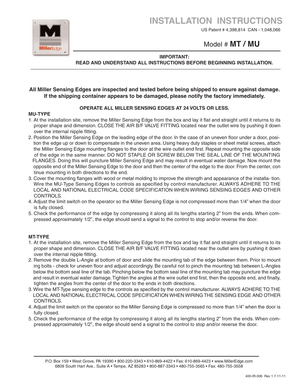 Controlled Products Systems Group MT212R User Manual | 2 pages