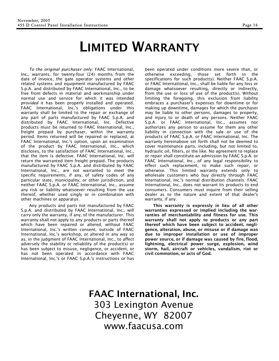 Imited, Arranty | Controlled Products Systems Group 790919 User Manual | Page 16 / 16