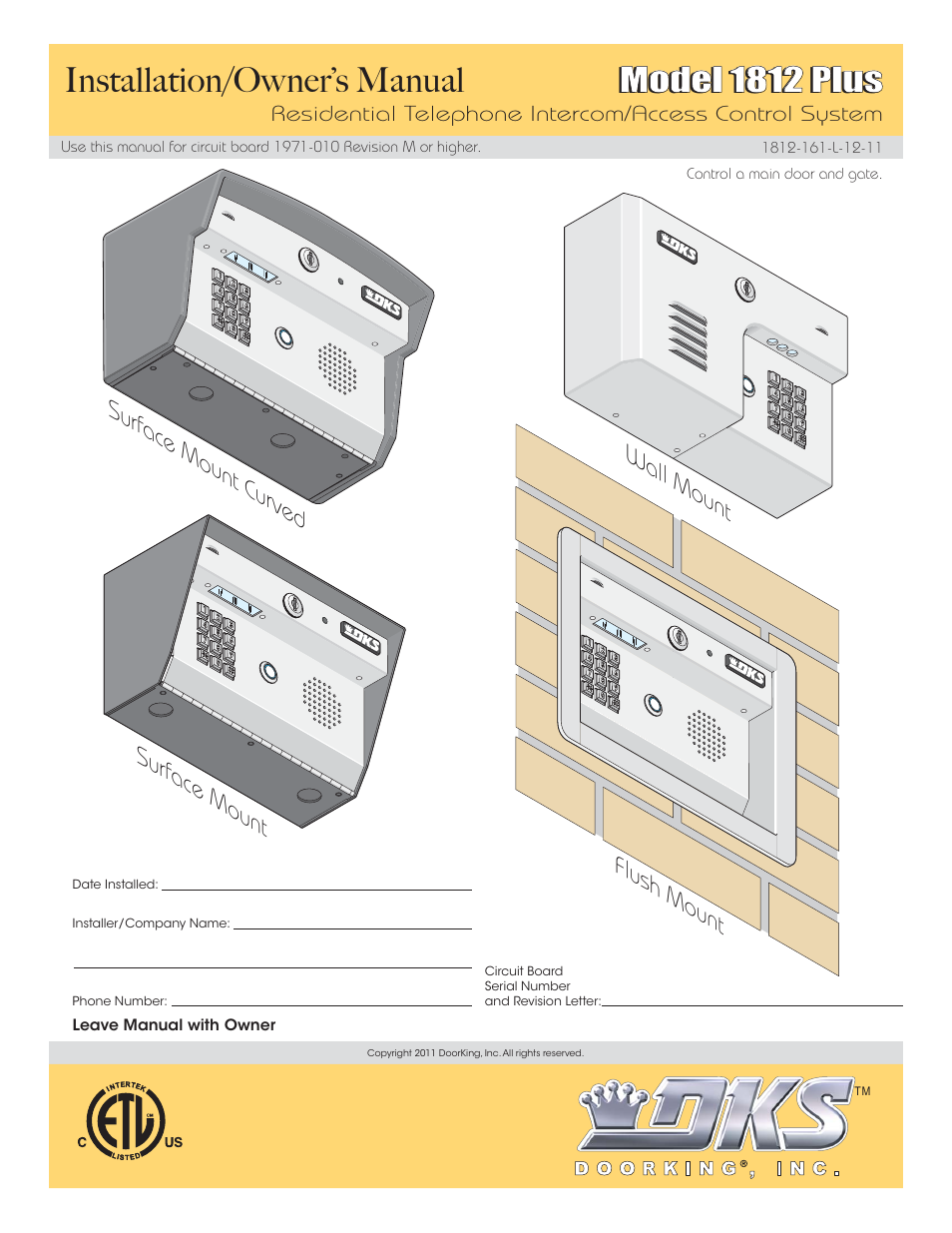 DoorKing 1812 Plus User Manual | 50 pages