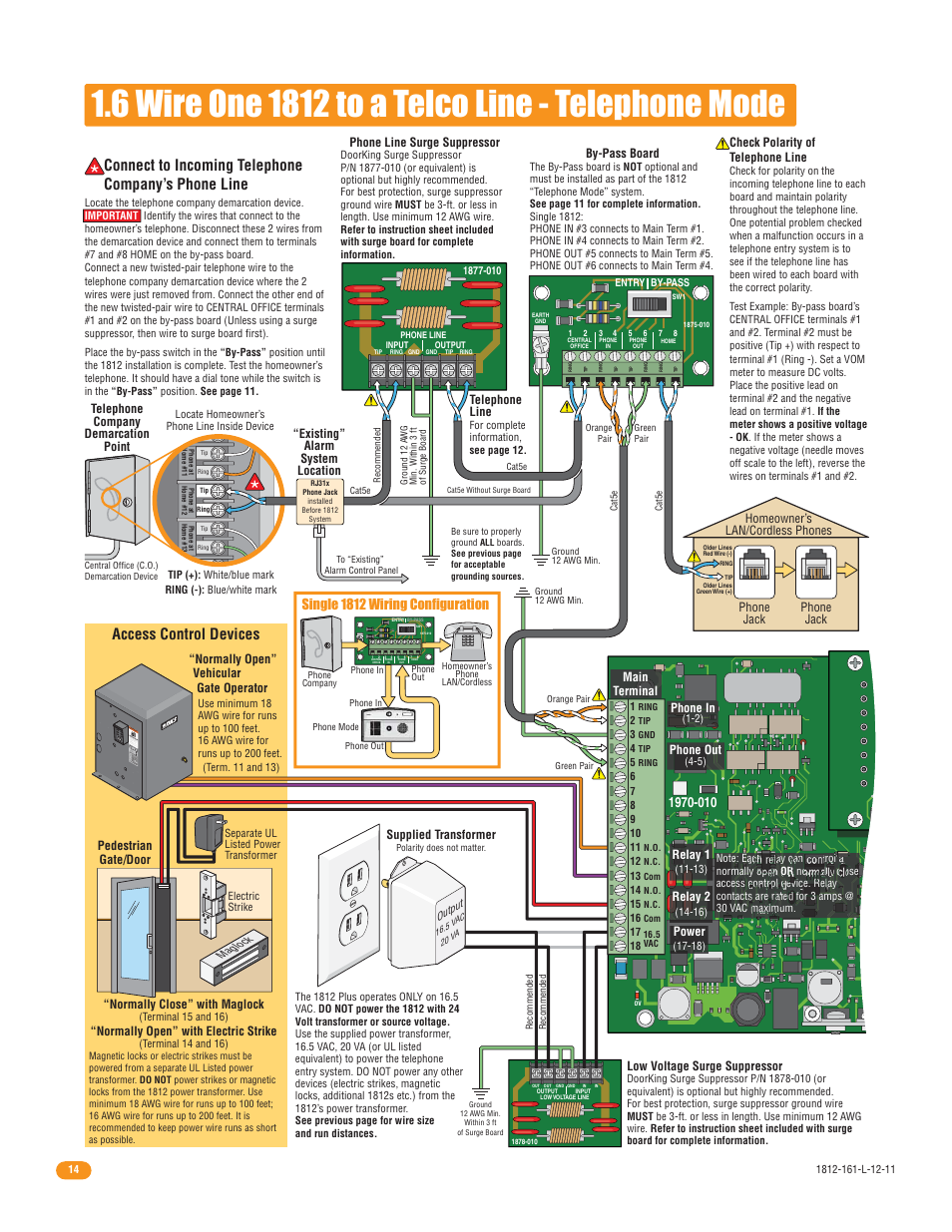 Access control devices, Connect to incoming telephone company’s phone line | DoorKing 1812 Plus User Manual | Page 16 / 50