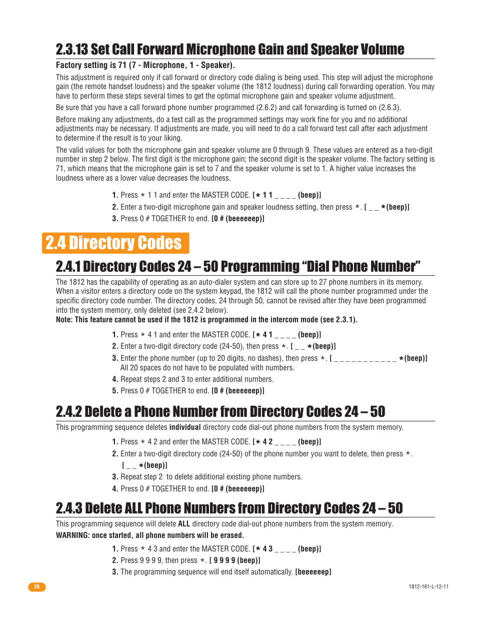 4 directory codes | DoorKing 1812 Plus User Manual | Page 28 / 50