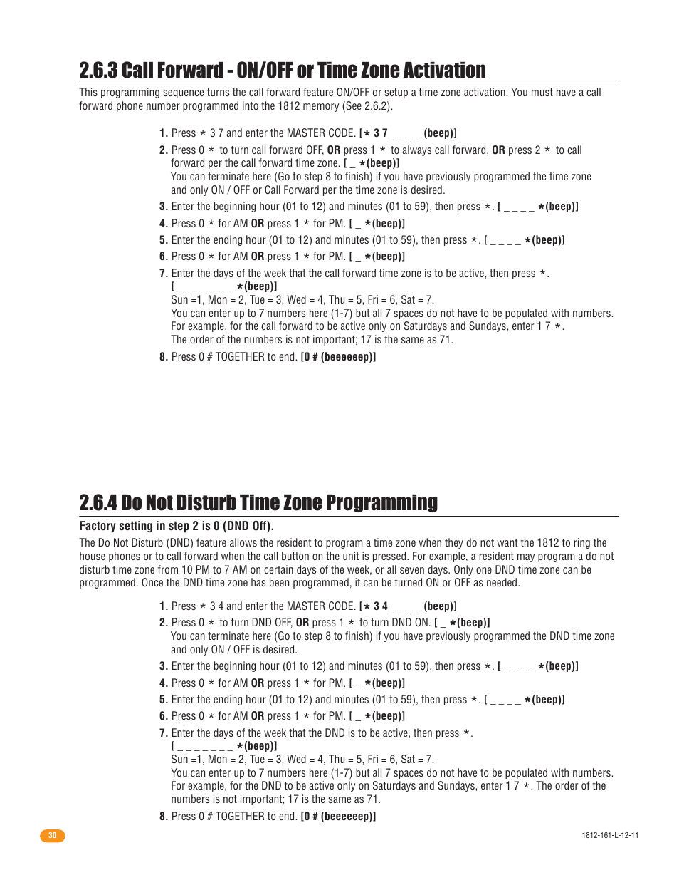 4 do not disturb time zone programming, 3 call forward - on/off or time zone activation | DoorKing 1812 Plus User Manual | Page 32 / 50