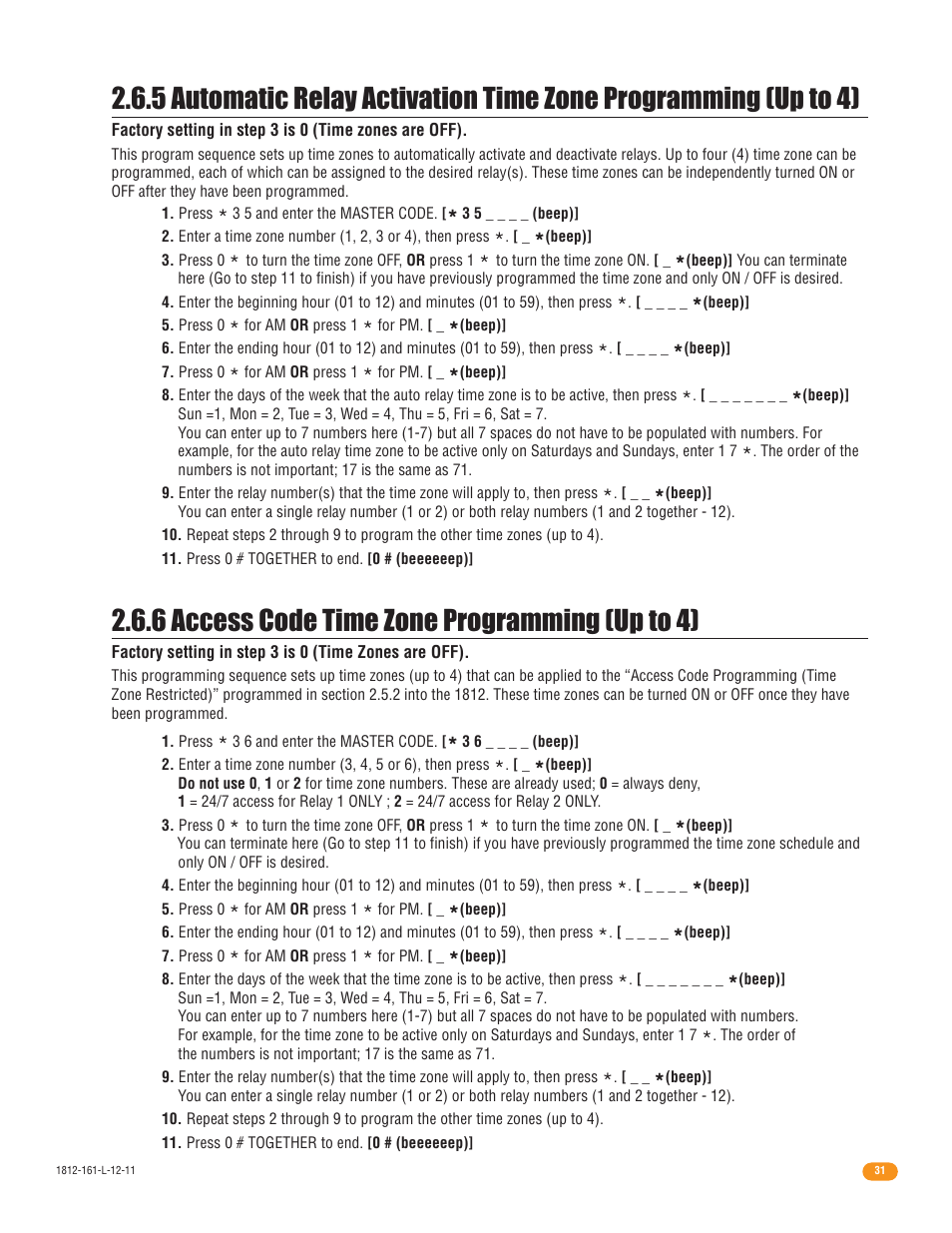 6 access code time zone programming (up to 4) | DoorKing 1812 Plus User Manual | Page 33 / 50