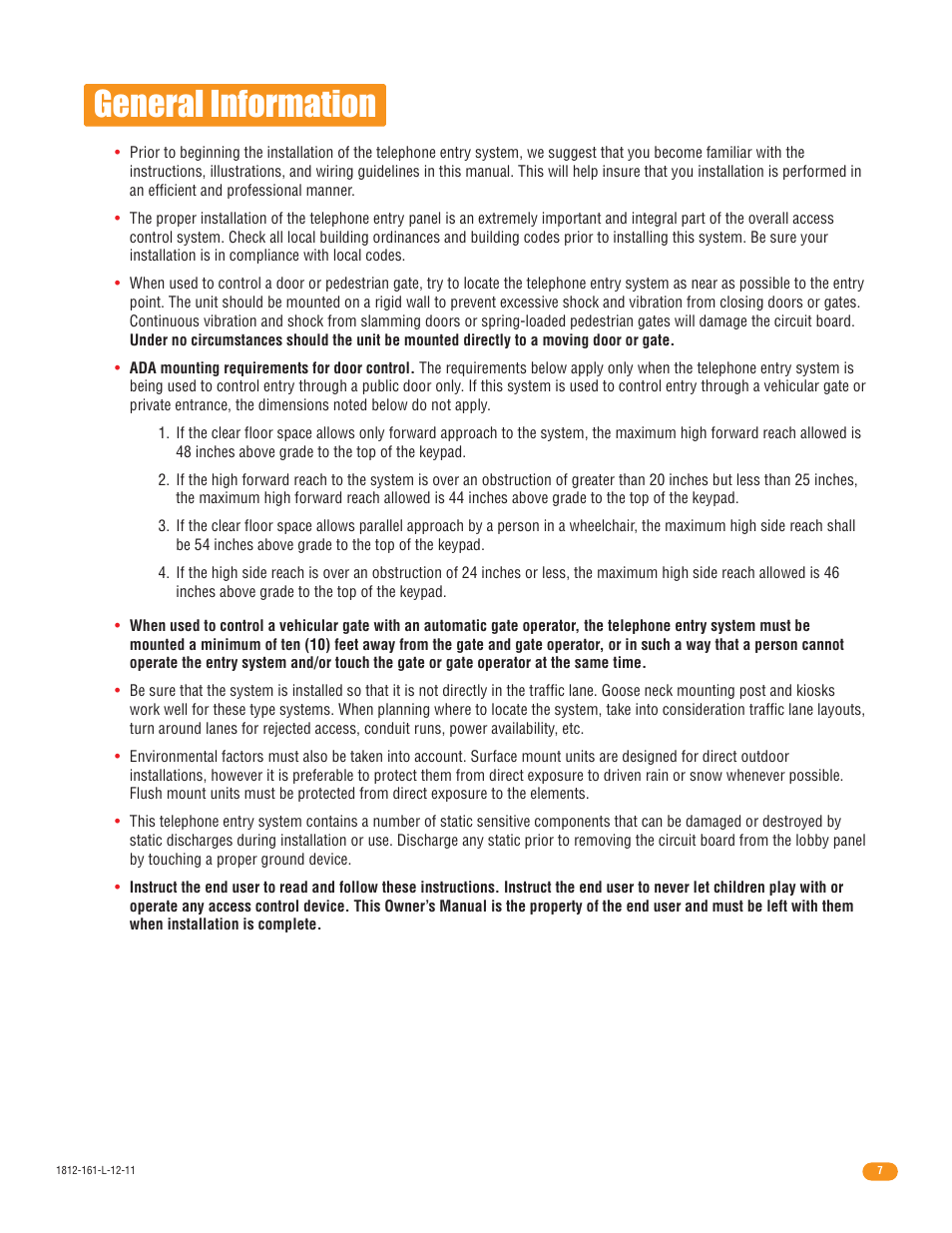 General information | DoorKing 1812 Plus User Manual | Page 9 / 50