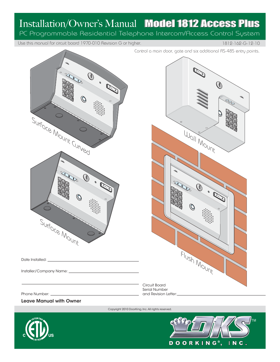 Controlled Products Systems Group 1812-090 User Manual | 60 pages