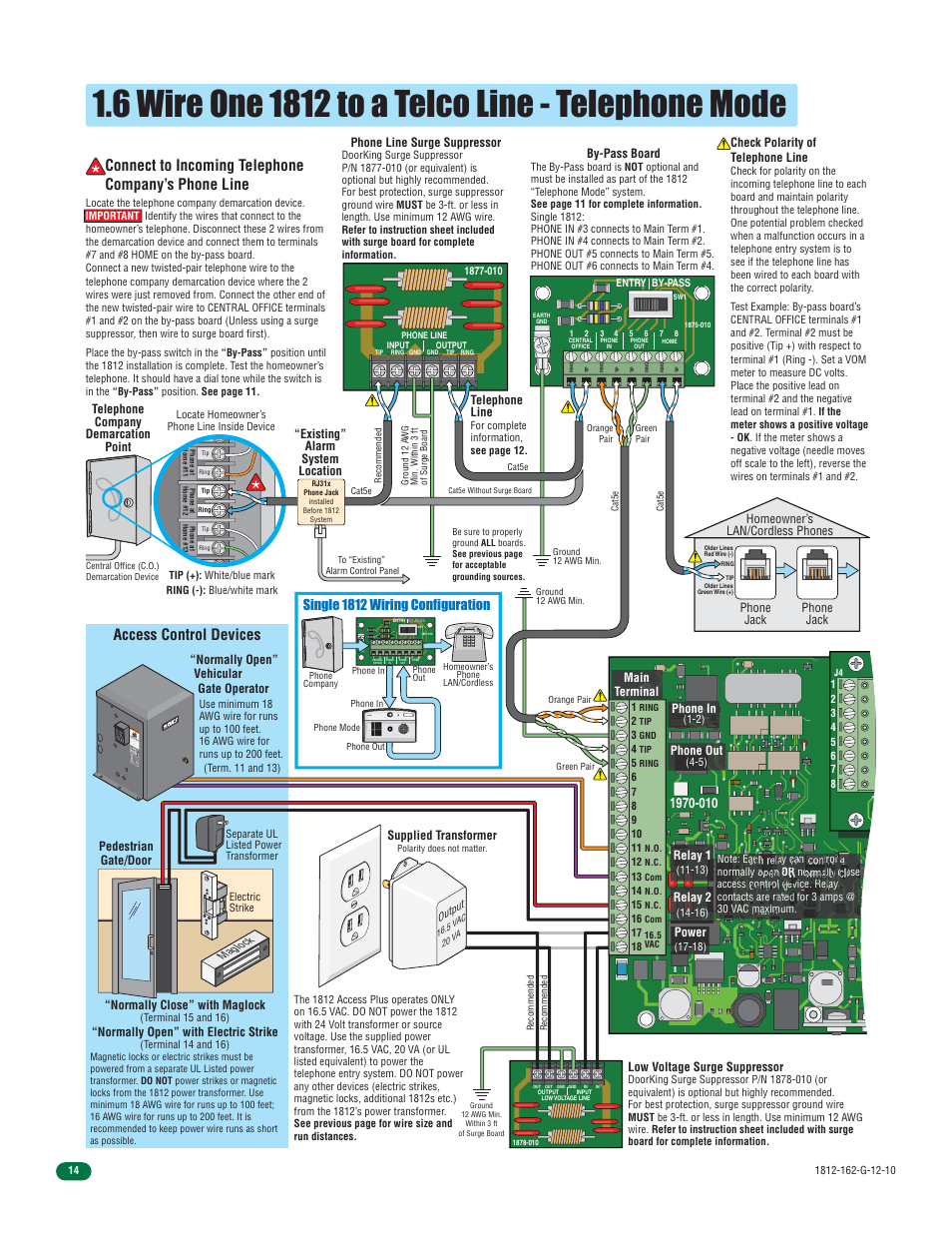 Access control devices, Connect to incoming telephone company’s phone line | Controlled Products Systems Group 1812-090 User Manual | Page 16 / 60