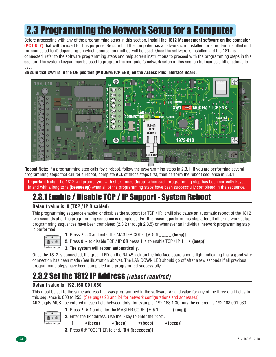 3 programming the network setup for a computer, Reboot required) | Controlled Products Systems Group 1812-090 User Manual | Page 30 / 60