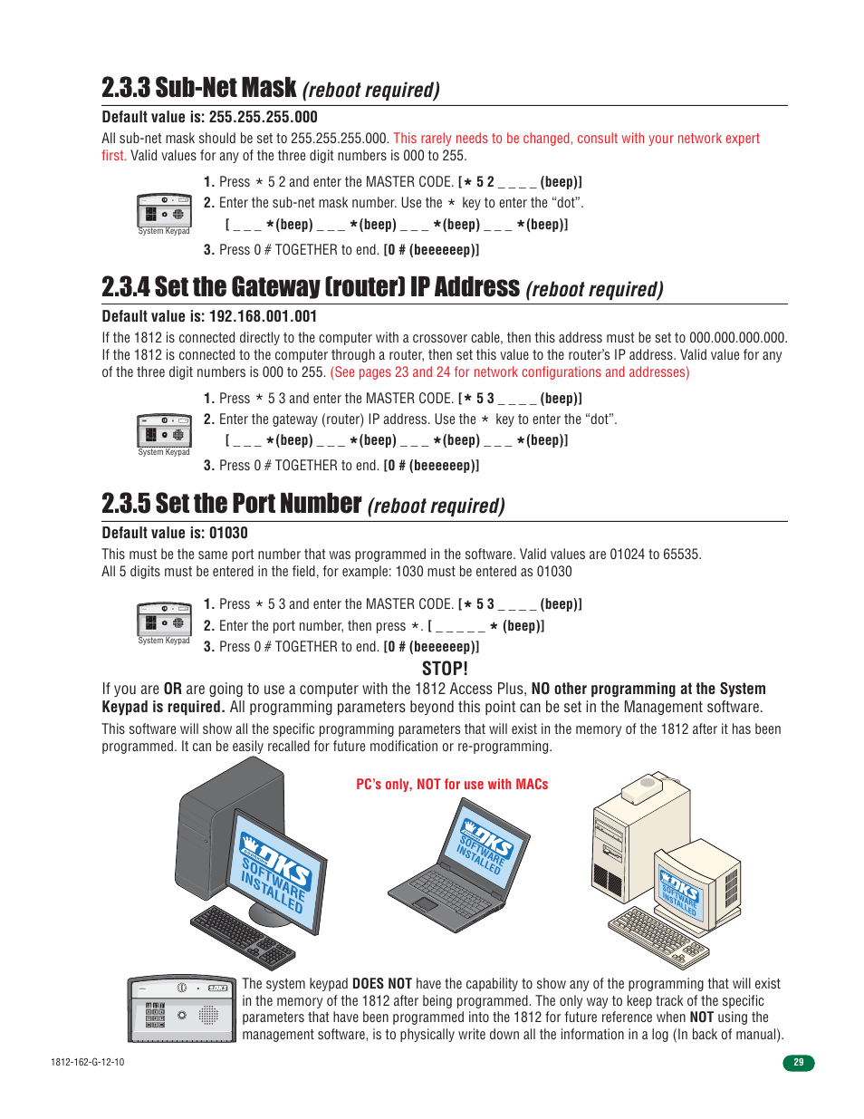 3 sub-net mask, 4 set the gateway (router) ip address, 5 set the port number | Reboot required), Stop | Controlled Products Systems Group 1812-090 User Manual | Page 31 / 60