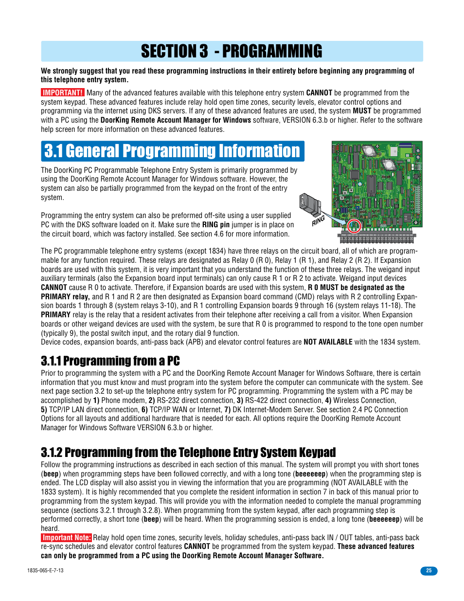 1 general programming information, 1 programming from a pc, Master code | Ring | DoorKing 1833 PC Programmable User Manual | Page 27 / 70