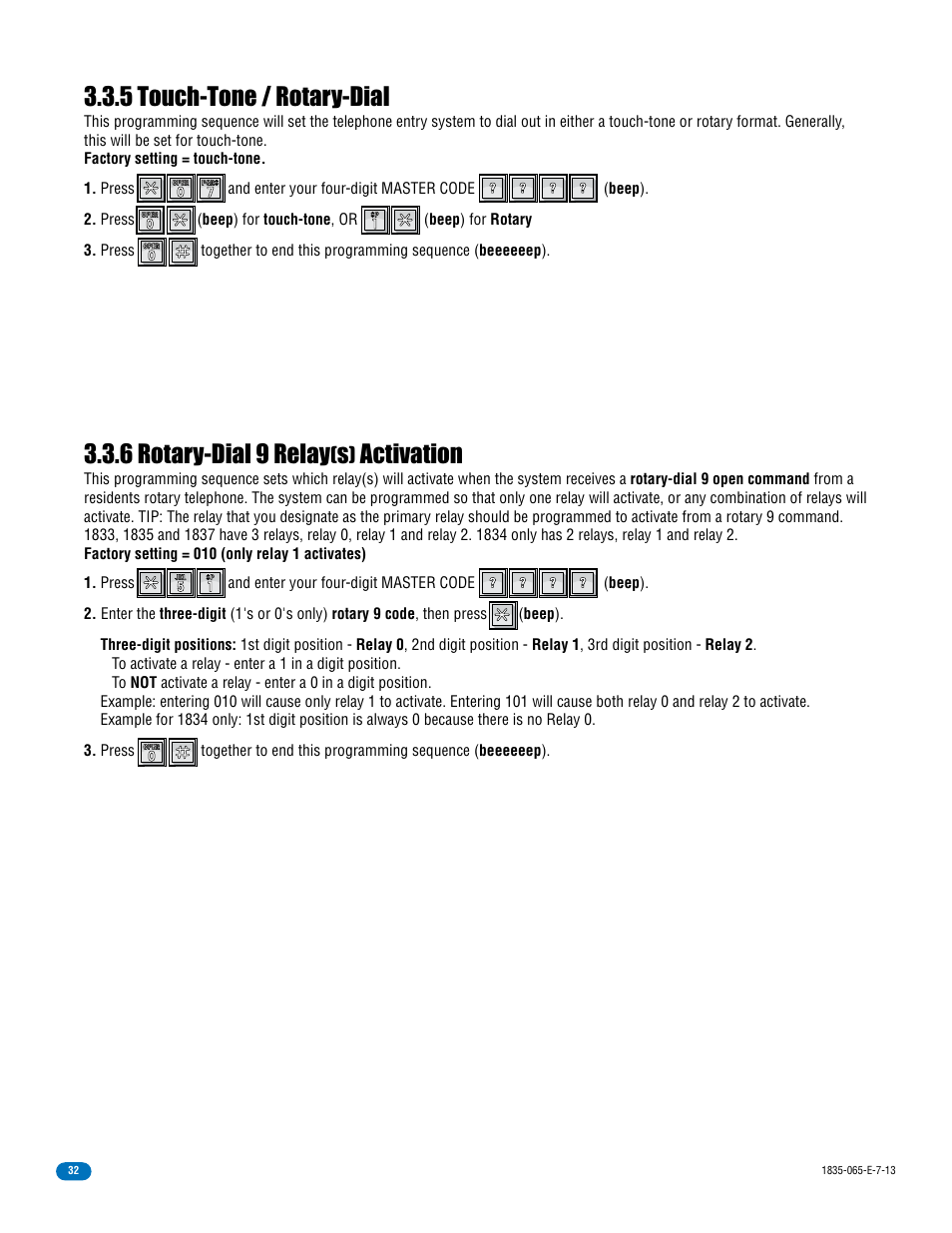 6 rotary-dial 9 relay, Activation, 5 touch-tone / rotary-dial | DoorKing 1833 PC Programmable User Manual | Page 34 / 70