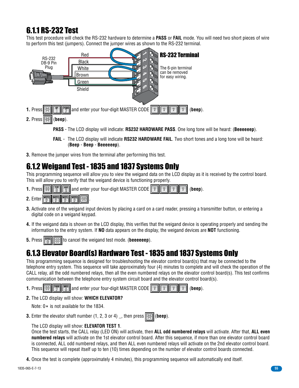 1 rs-232 test, Rs-232 terminal | DoorKing 1833 PC Programmable User Manual | Page 57 / 70