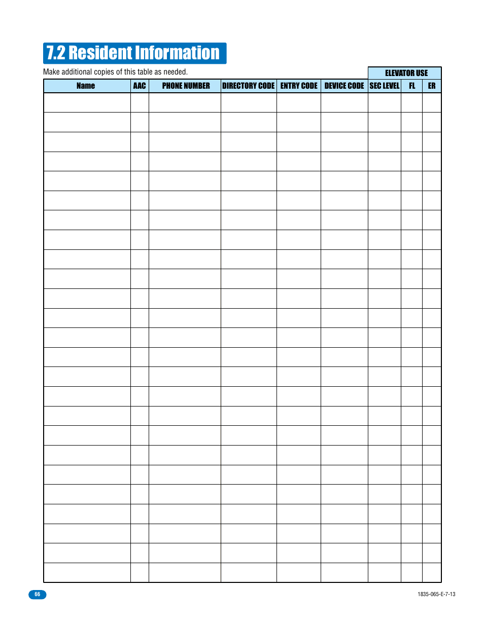 2 resident information | DoorKing 1833 PC Programmable User Manual | Page 68 / 70