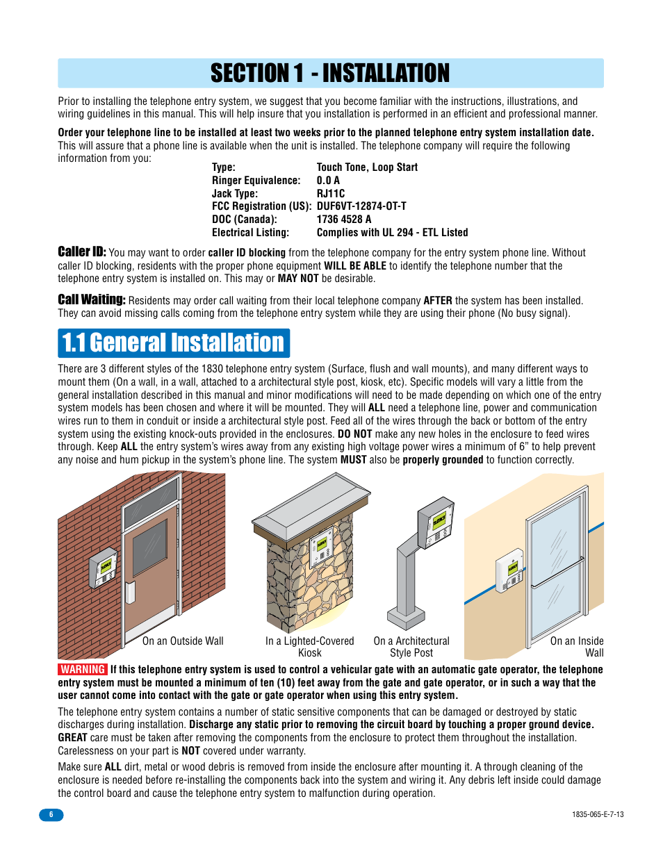 1 general installation | DoorKing 1833 PC Programmable User Manual | Page 8 / 70