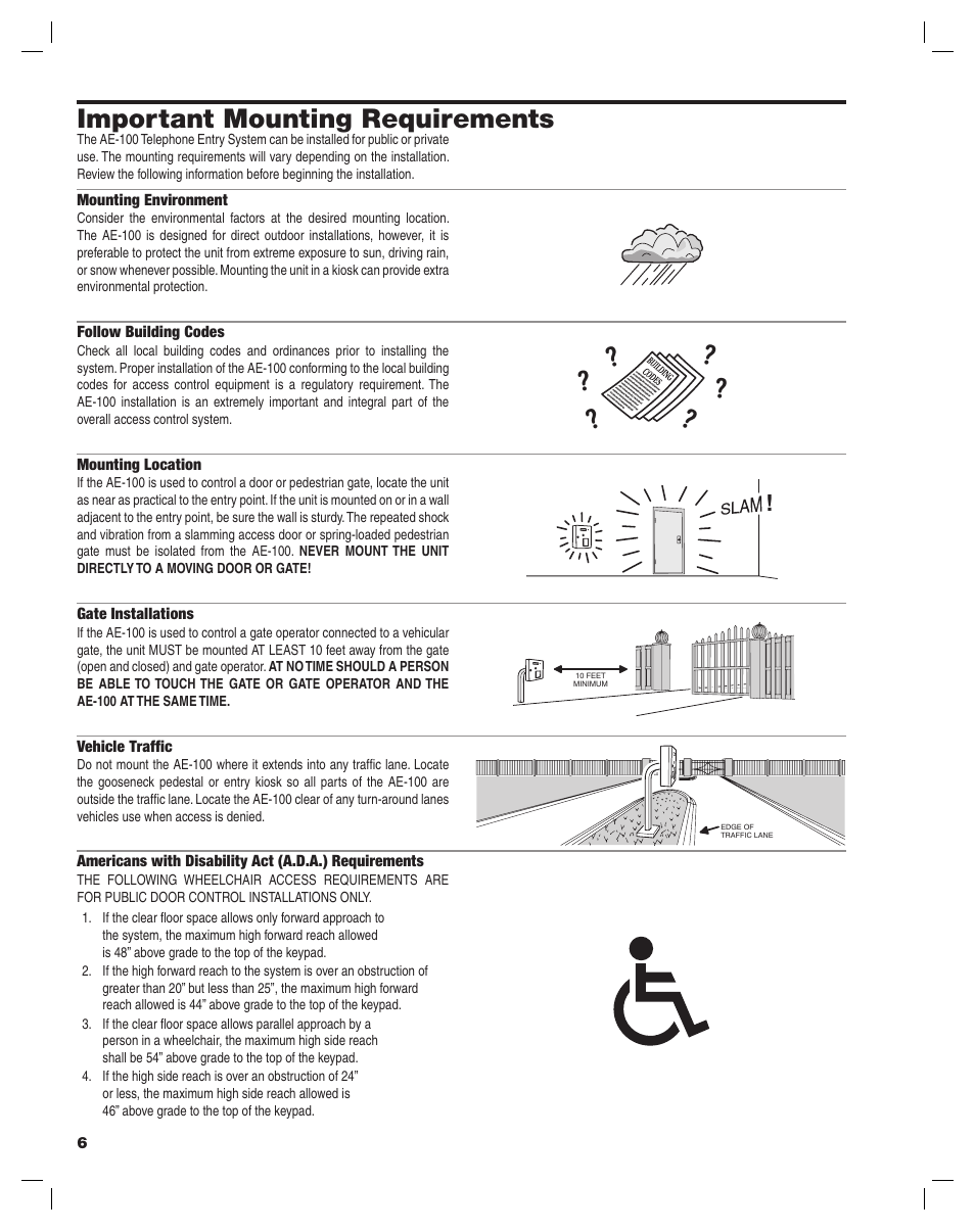 Important mounting requirements | Controlled Products Systems Group AE-100 User Manual | Page 6 / 36