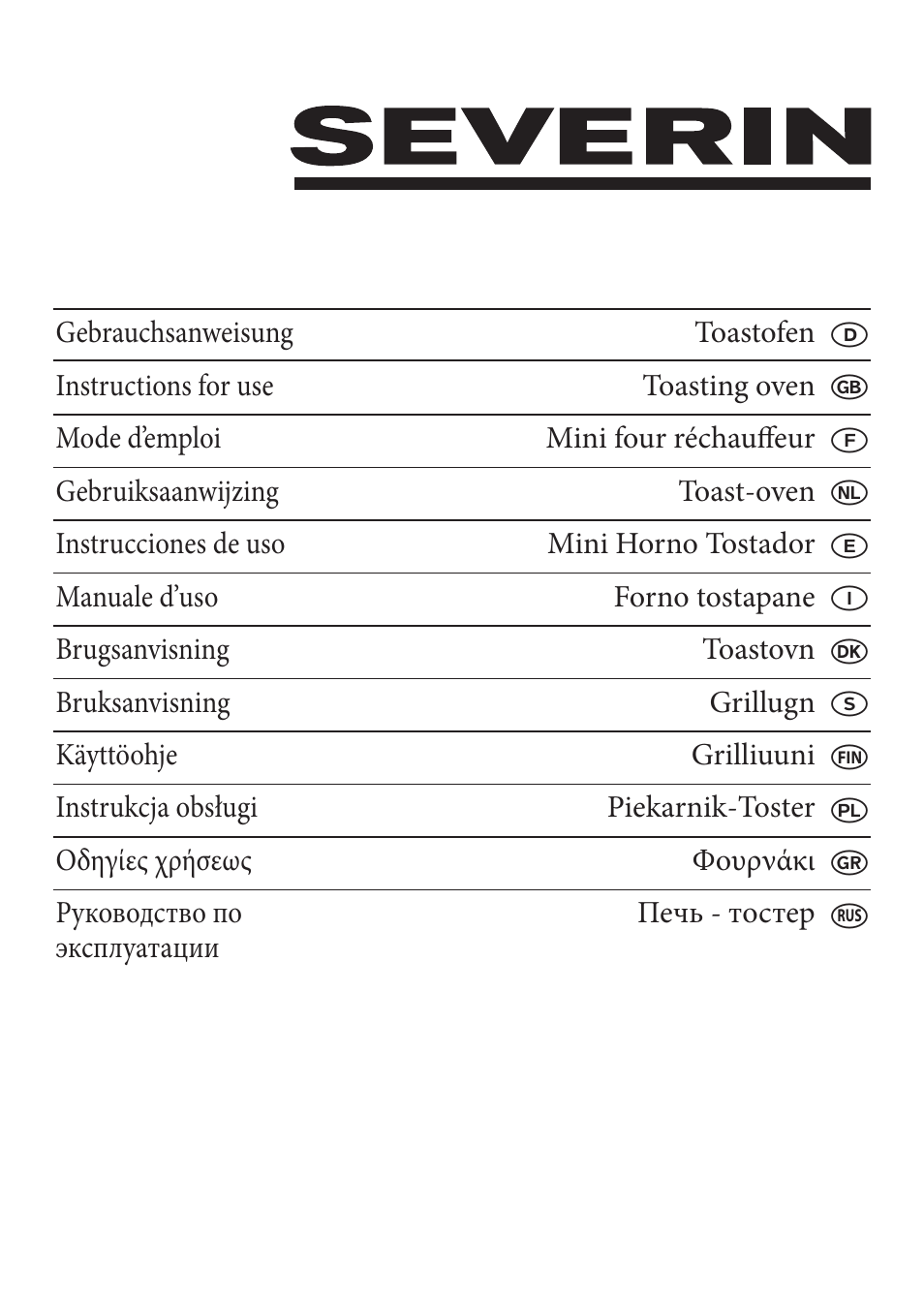 SEVERIN TO 2037 User Manual | 70 pages
