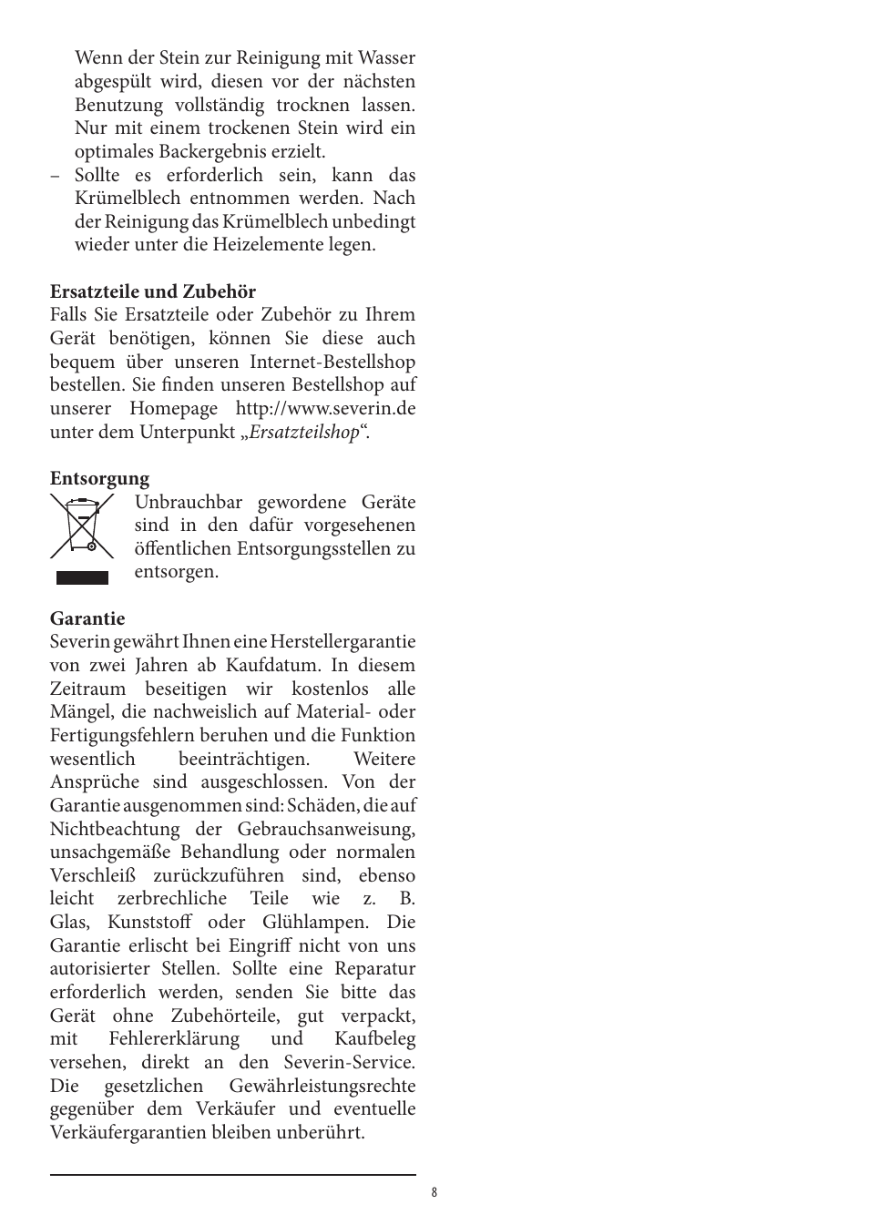 SEVERIN TO 2037 User Manual | Page 8 / 70