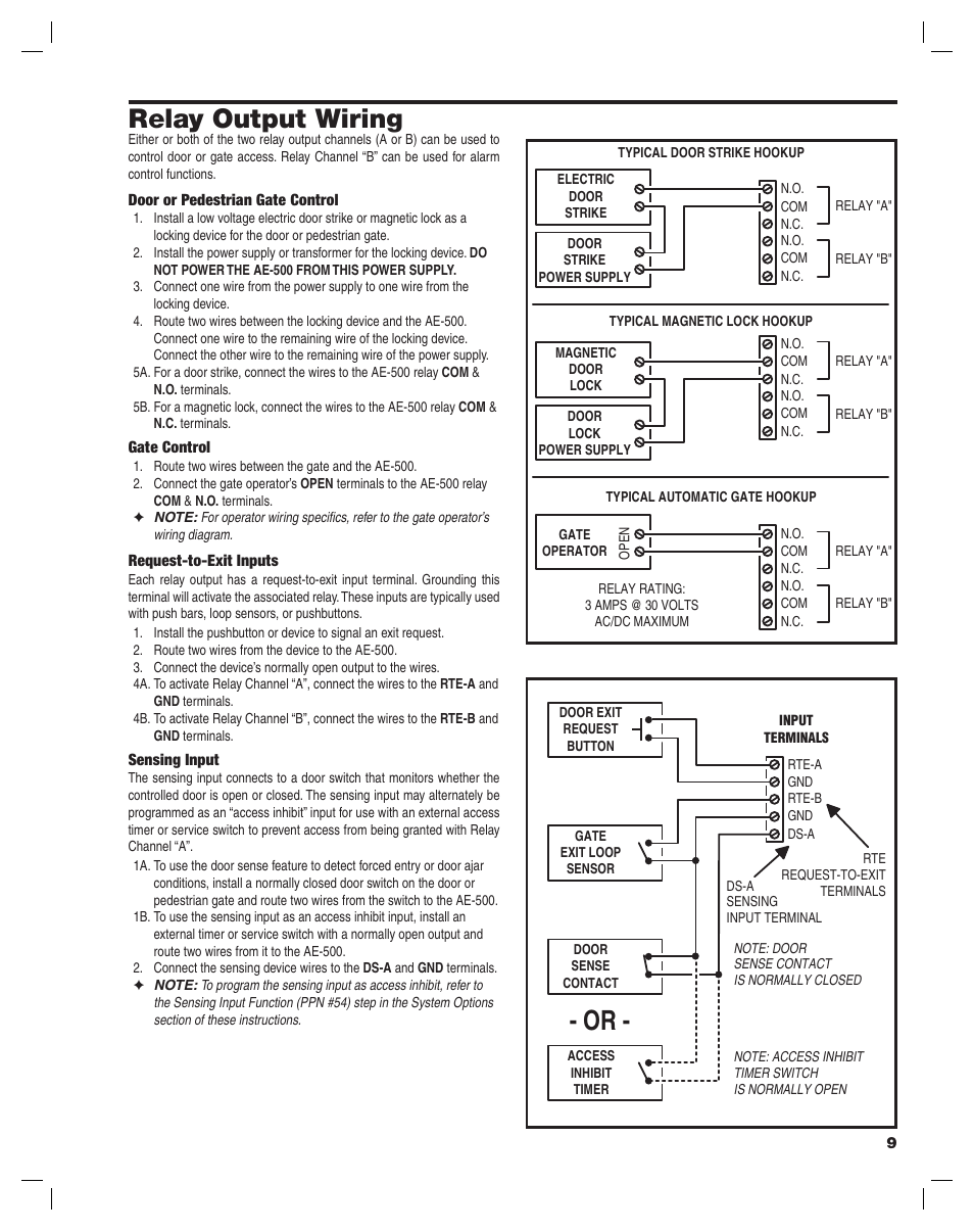 Relay output wiring | Controlled Products Systems Group AE-500 User Manual | Page 9 / 28