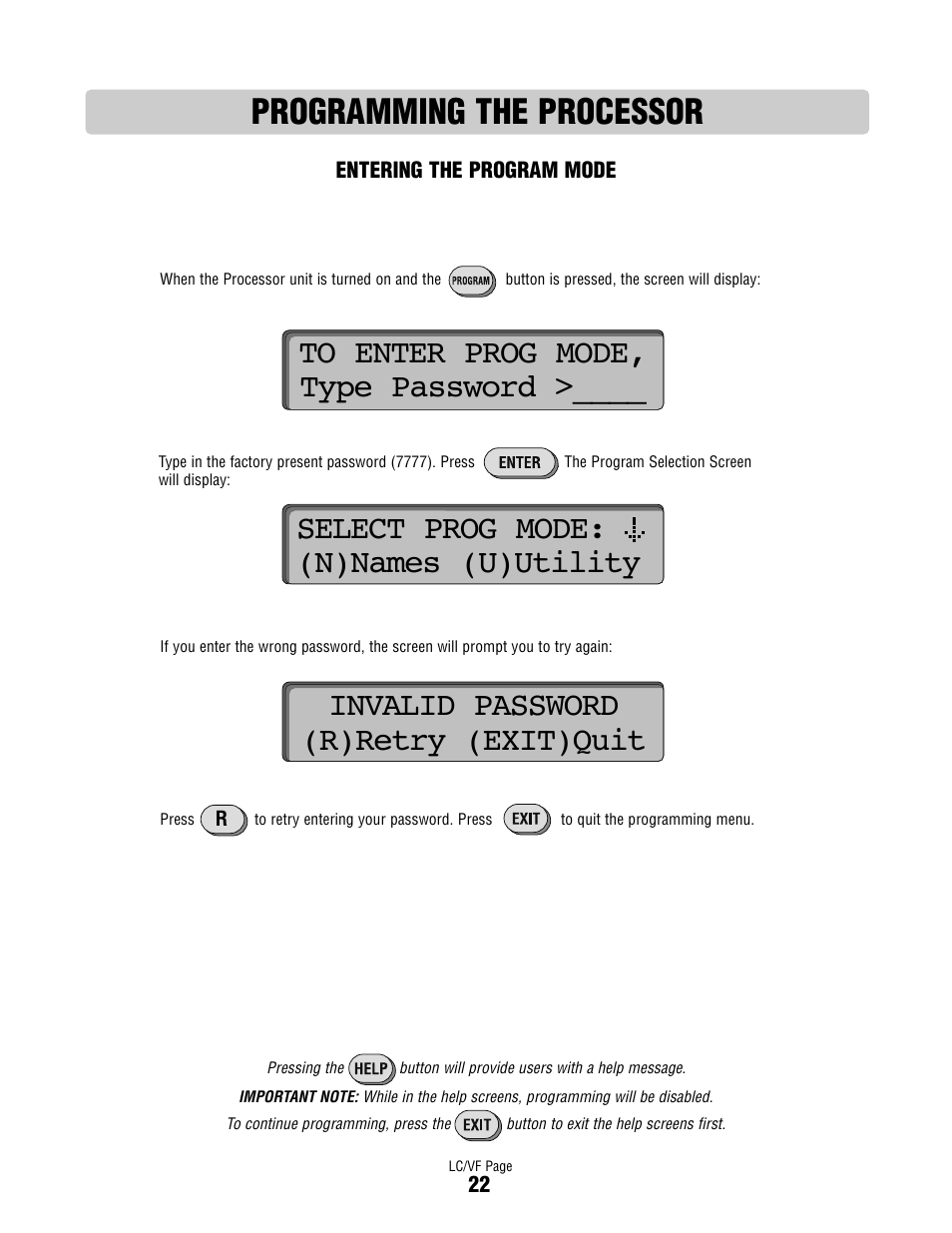 Programming the processor, Entering the program mode | Controlled Products Systems Group DIALCODE User Manual | Page 23 / 40