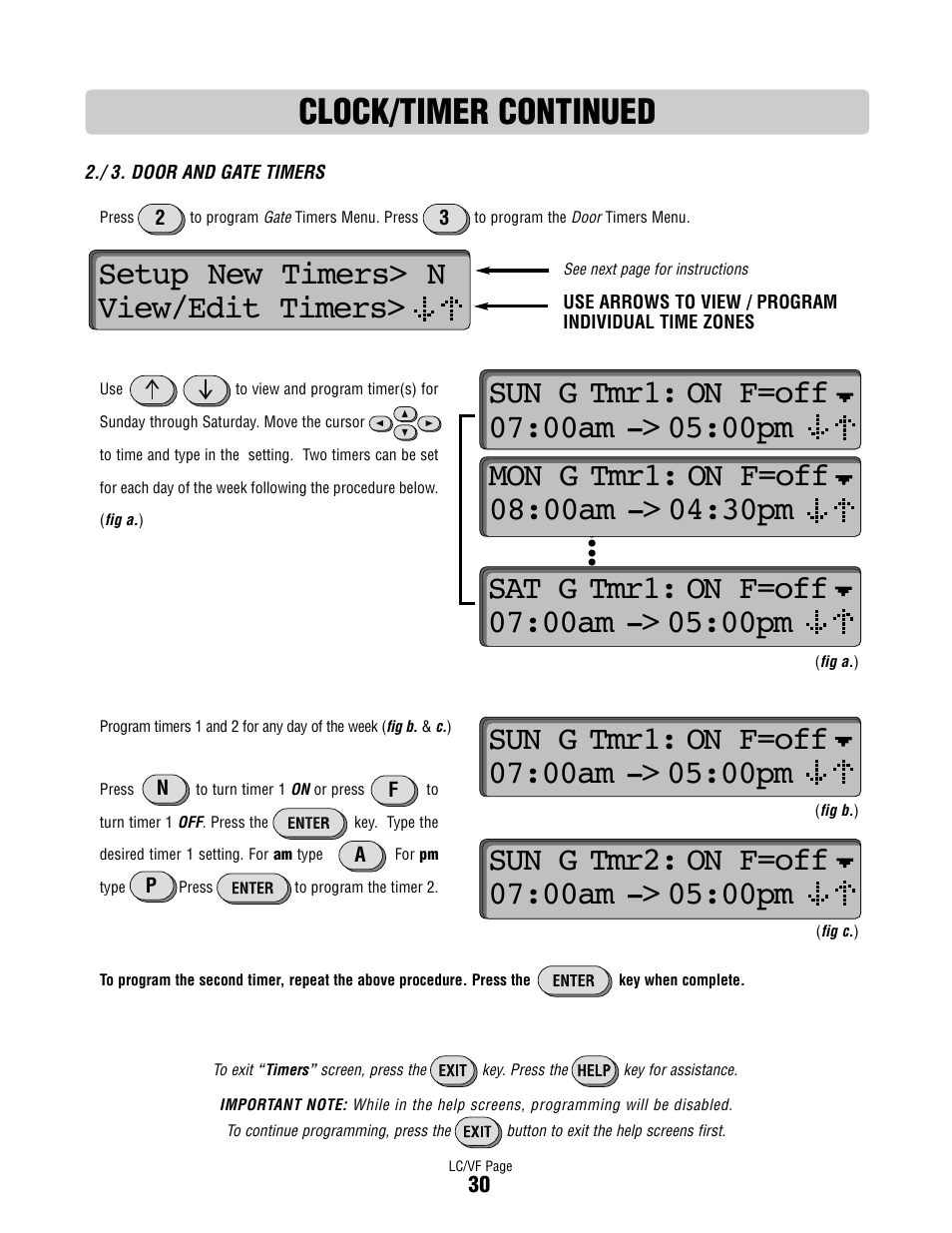 Clock/timer continued, Setup new timers> n view/edit timers | Controlled Products Systems Group DIALCODE User Manual | Page 31 / 40