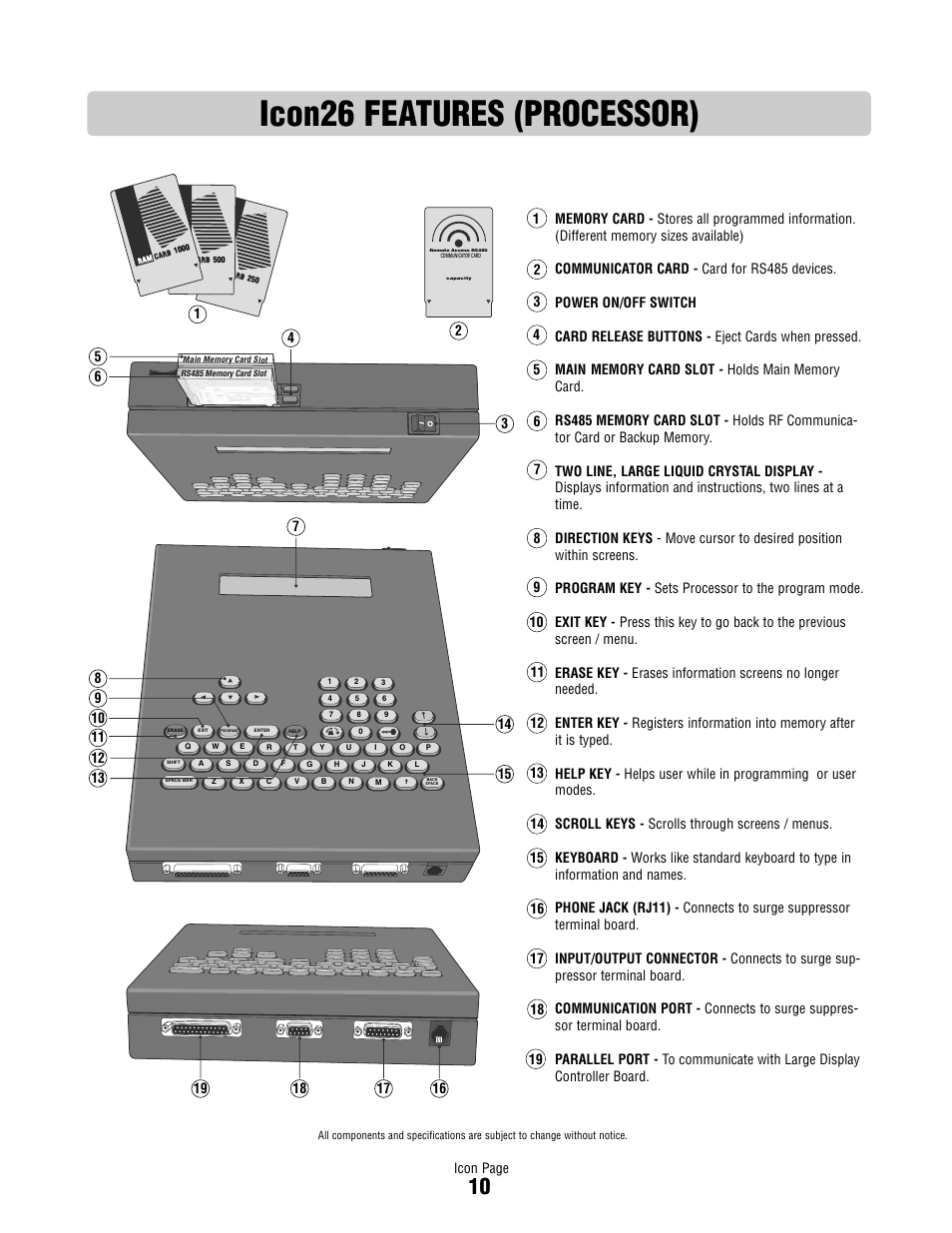 Icon26 features (processor) | Controlled Products Systems Group ICON26 User Manual | Page 11 / 44