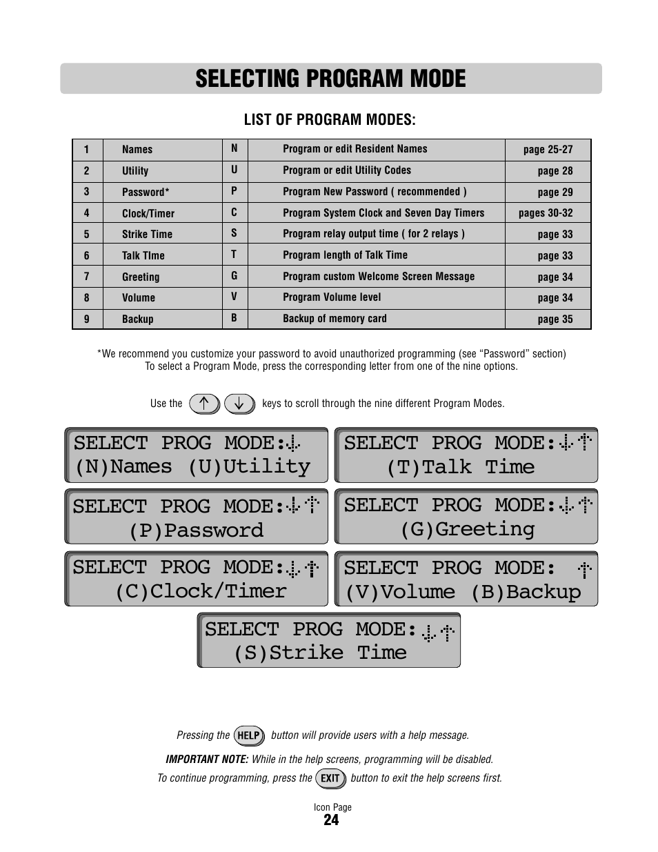 Selecting program mode | Controlled Products Systems Group ICON26 User Manual | Page 25 / 44