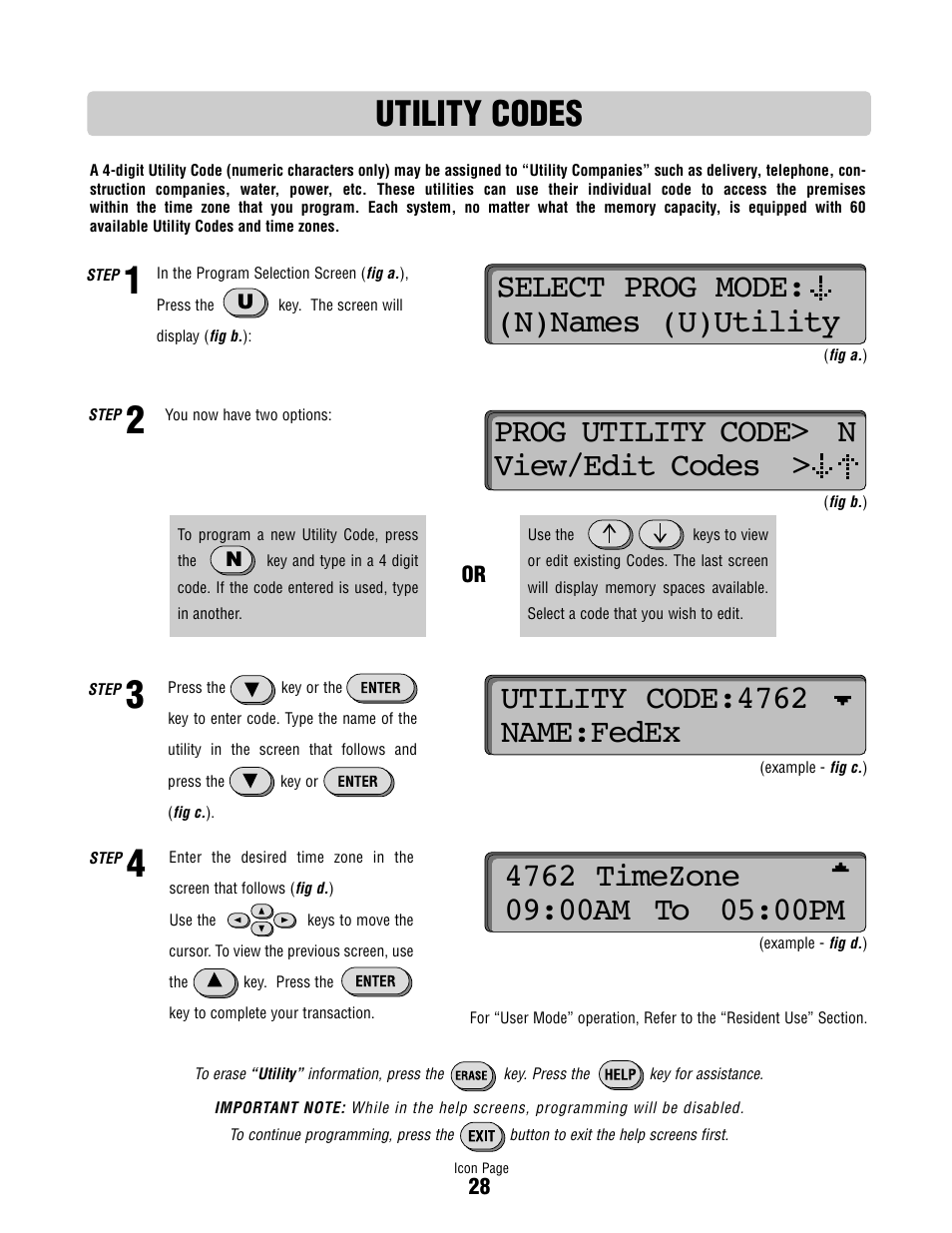 Utility codes, Step 1, Step 2 | Step 3, Step 4 | Controlled Products Systems Group ICON26 User Manual | Page 29 / 44