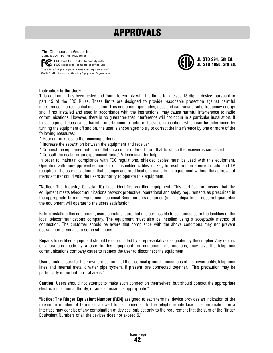 Approvals | Controlled Products Systems Group ICON26 User Manual | Page 43 / 44
