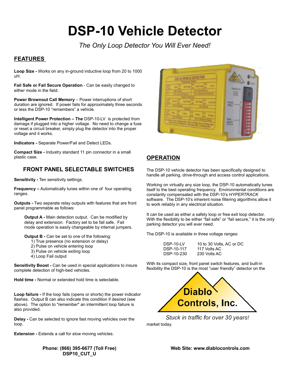 Controlled Products Systems Group DSP-10LV User Manual | 2 pages