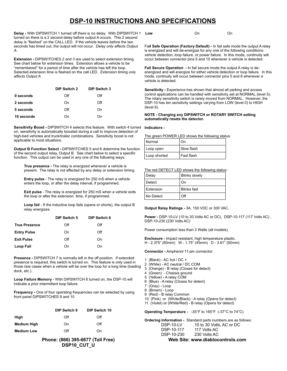 Dsp-10 instructions and specifications | Controlled Products Systems Group DSP-10LV User Manual | Page 2 / 2