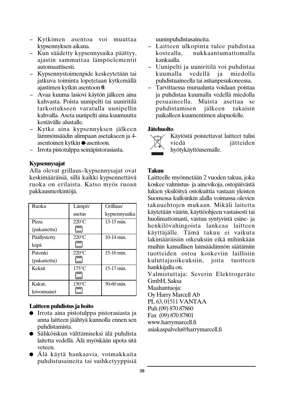 SEVERIN TO 2034 User Manual | Page 38 / 54